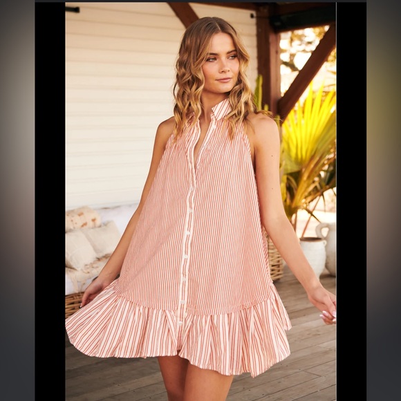 Free People Be Real Mini Dress/Tunic in Rust Stripe Size Small - Picture 7 of 13